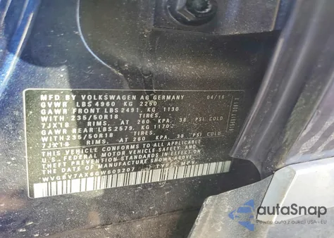 2016 Volkswagen Tiguan S z USA, uszkodzony, nr VIN WVGBV7AX6GW609207